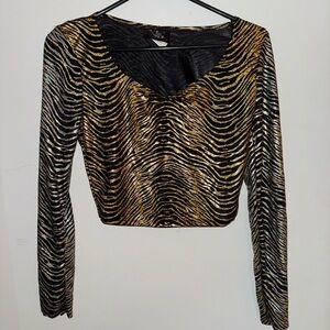 y2k gold sparkle zebra print long sleeve top